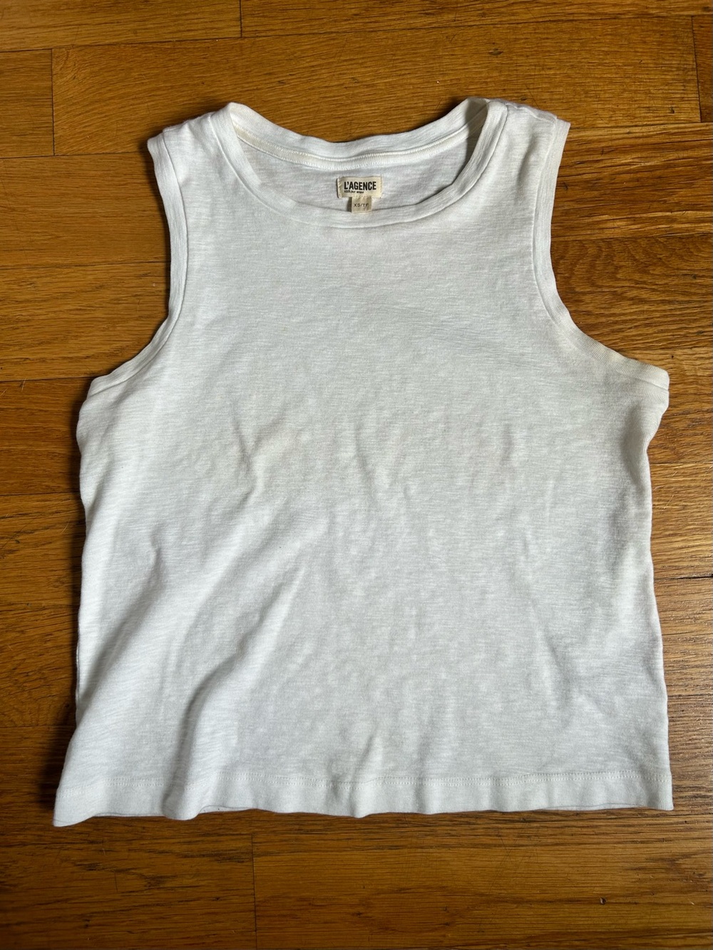 L'Agence Mikaela White Cotton Slub Knit Sleeveless Round Neck Tank Top XS